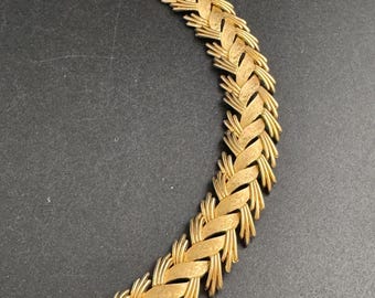 TRIFARI Vintage gold herringbone bracelet, modernist brushed metal signed  and vintage