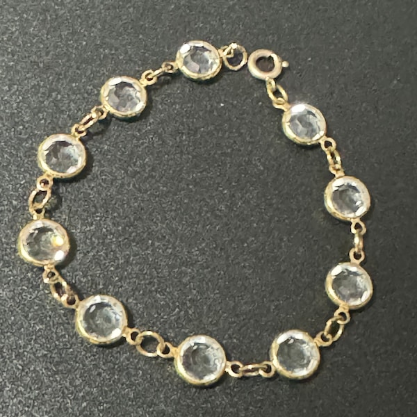 Vintage clear round glass bezel set gold tone open backed rivière bracelet 18cm