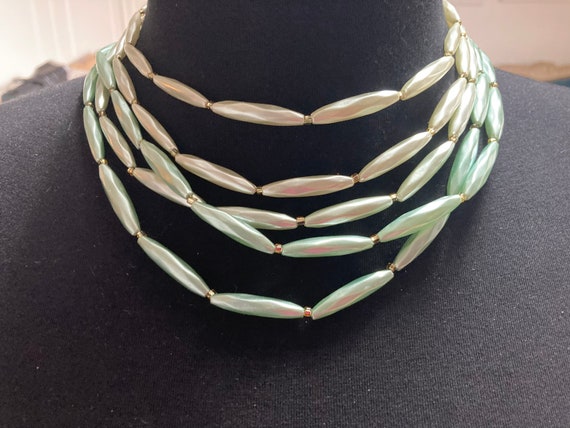 Mid century pastel green faux pearl plastic beade… - image 1