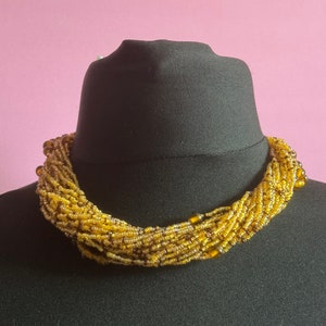 Signed Joan rivers seed bead twisted multi-strand choker,  Vintage brown bronze glass necklace