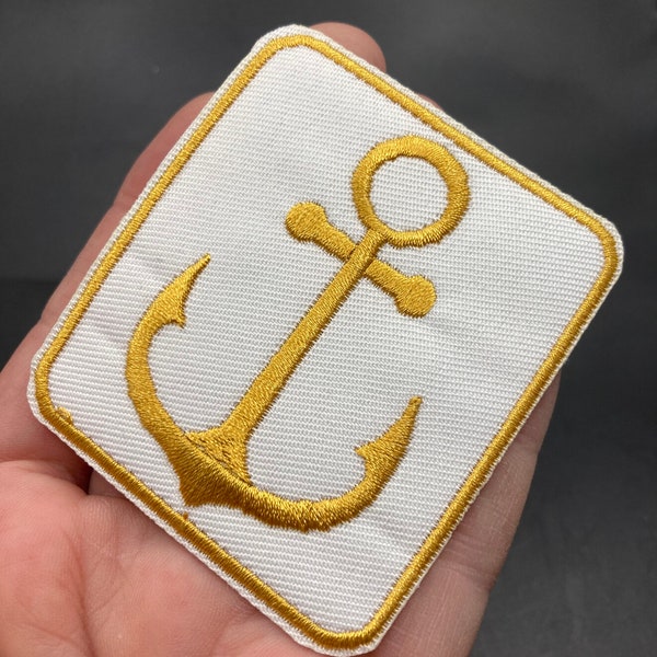 Iron On Anchor Patch appliqué White and Gold nautical