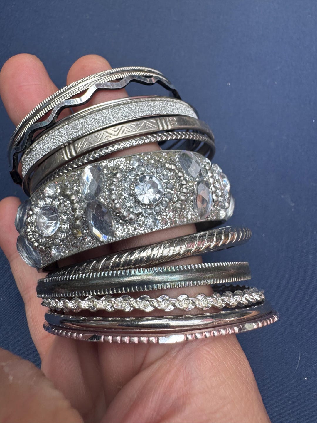 Silver Bangle Stack - Boho Festival Wristwear | Vintage Metal | 65mm ...