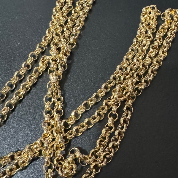 120 cm extra long véritable vintage des années 80 plaqué or immaculé superposition collier rolo chaîne rolo ancien stock de magasin