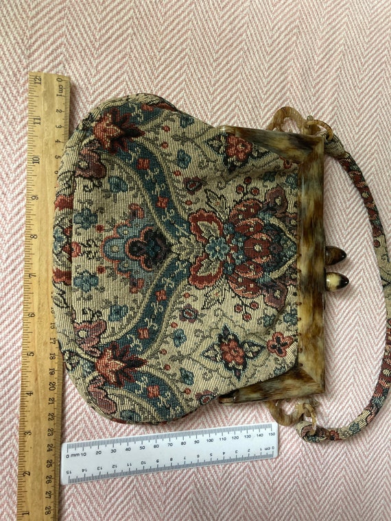 Floral Antique Needlepoint Bag, 1920's Unusual Barrel Clasp, Great
