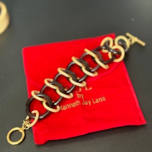Signed KJL Gold Tone Faux Tortoiseshell Curb Link Bracelet