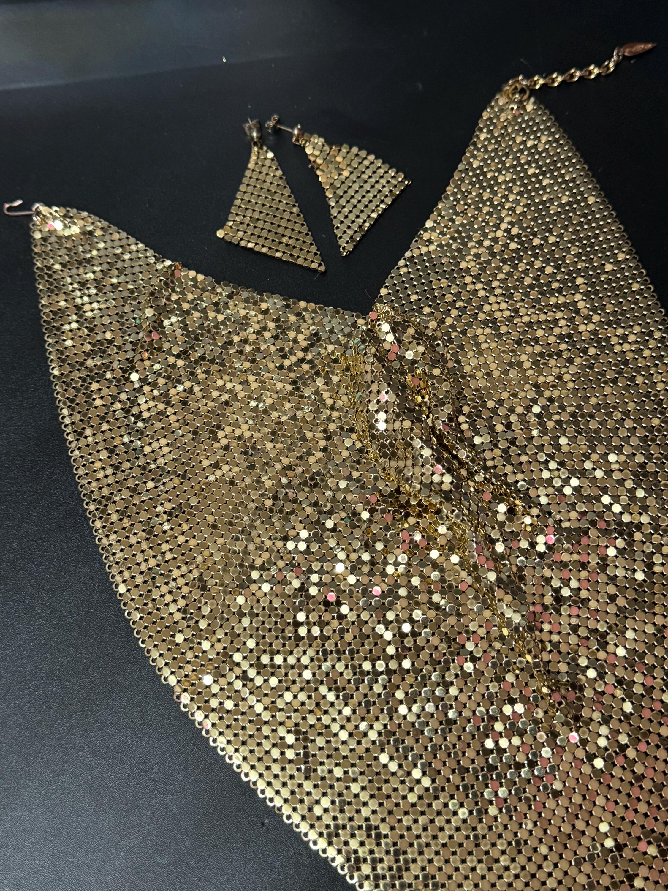 Vintage Signed Whiting and Davis Gold Mesh Choker Bib