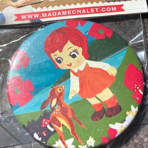 handbag purse size pocket mirror cosmetic cute girl kitsch Madame chalet Swiss designs image 5