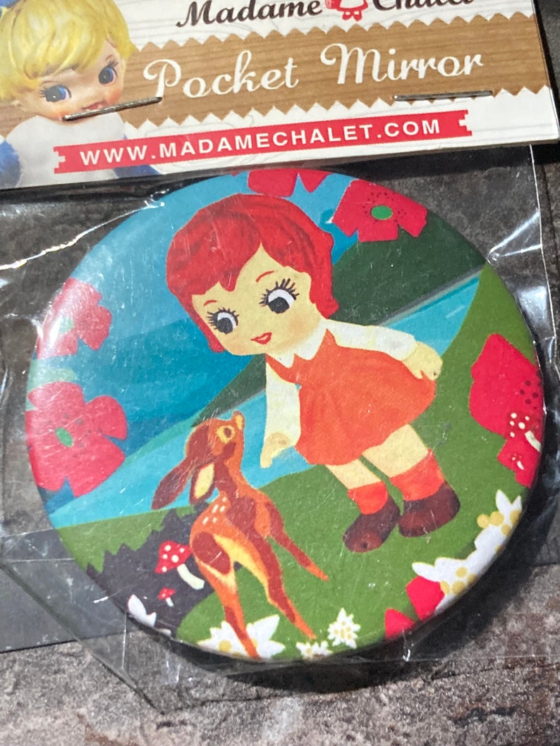 handbag purse size pocket mirror cosmetic cute girl kitsch Madame chalet Swiss designs image 5