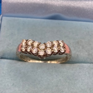 Diamanté or diamond gemstone dress ring UK size P Q 925 sterling silver