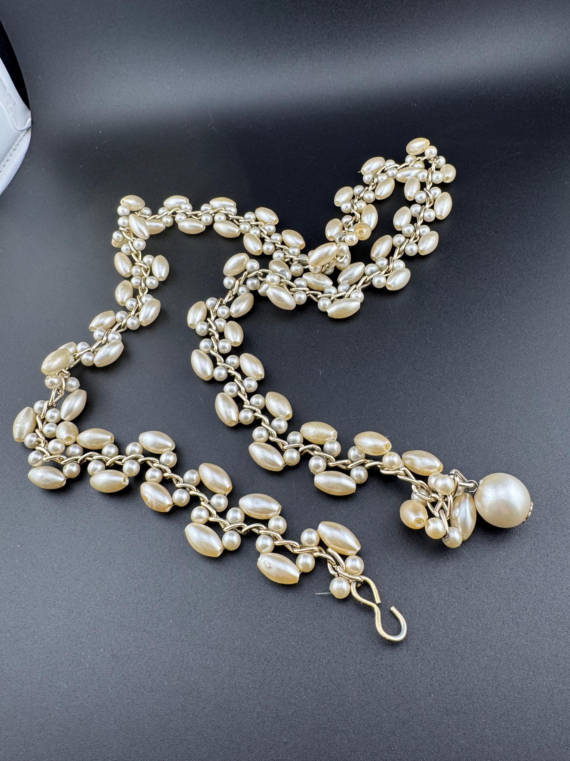 Pearl Chain Belt , 90cm Retro Ladies Faux Pearl Gold Tone  display picture 2