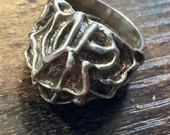 Brutalist Silver Ring: Modern Chunky Style (Sterling Size P)