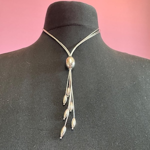 Vintage 925 AGATHA PARIS signed Sterling silver modernist tassel pendant necklace