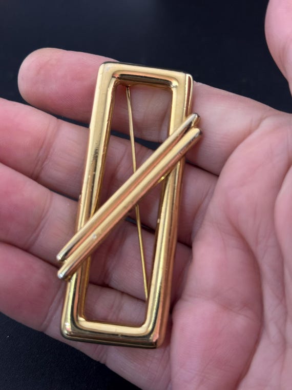 Signed MONET large gold plated rectangular modern… - image 6