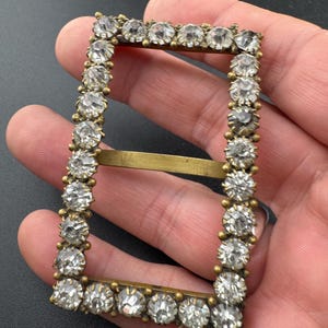 Rechthoekige grote antieke Victoriaanse strass glaspasta schuifriem gesp versiering: