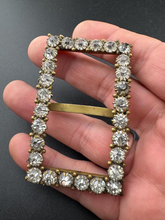 Rectangular large Antique Victorian Rhinestone Gl… - image 1