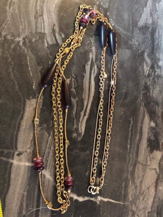 plastic purple beaded station necklace multi stra… - image 7