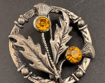 Broche Ancienne Argent Massif - Sanglier Et Chardon D’Écosse Avec Marcassite - Modèle B35 - Occasion