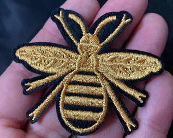 Small Iron On bumble BEE Patch:  Black and Gold appliqué craft