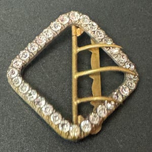 large Antique Victorian Rhinestone Glass Paste 3 prong Belt Buckle Adornment
