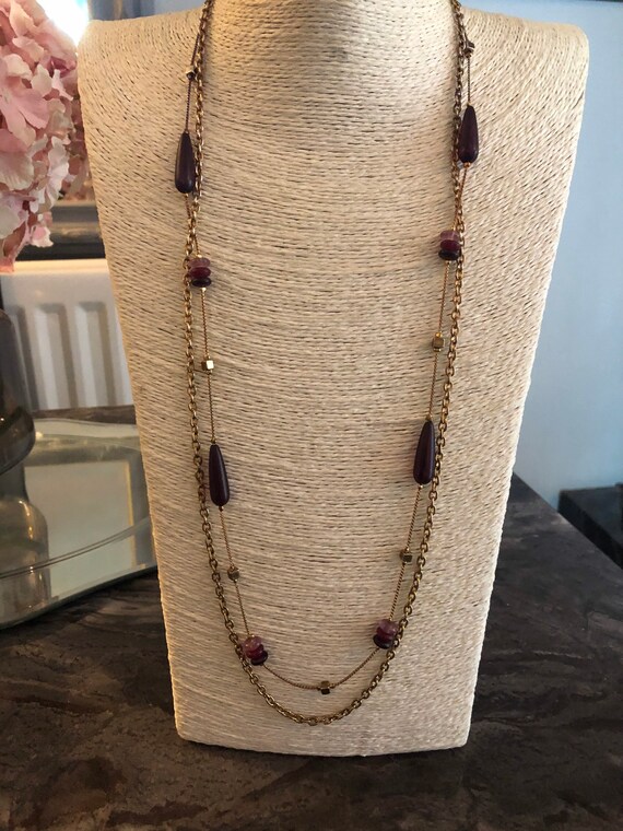 plastic purple beaded station necklace multi stra… - image 6