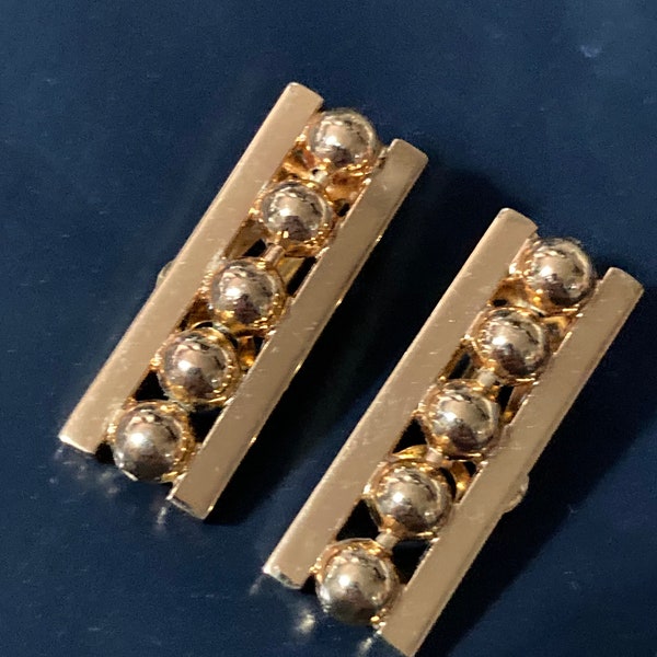 Vintage gold tone clip on earrings rectangular ball detail modernist gold studs