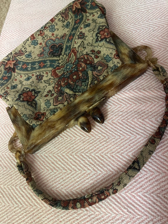 Antique 1920s 1930s tapestry floral handbag evenin