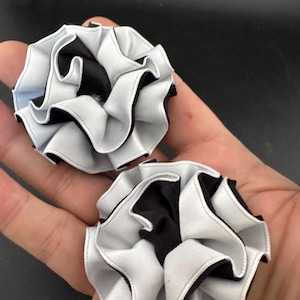 Vintage Black & White Ribbon Flower Shoe Clips: 1980s Pom Pom Trims