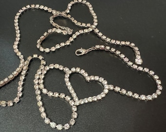 Cintura retrò da donna in pasta diamantata trasparente da 93 cm con cuore d'amore, color argento, anni '90