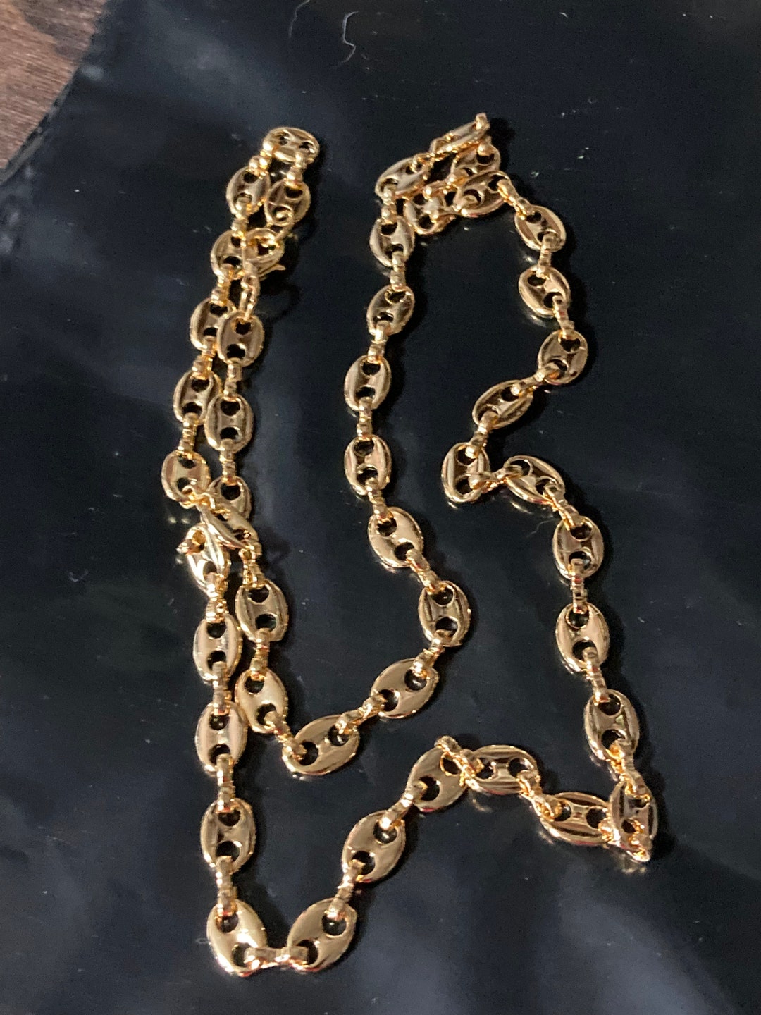 18.5” 61cm 1980s Thick Gold Plated Mariner Coffee Bean Chain Necklace ...