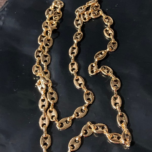 Collier chaîne en grains de café marin plaqué or des années 1980 d'une épaisseur de 61 cm (18,5 po.)