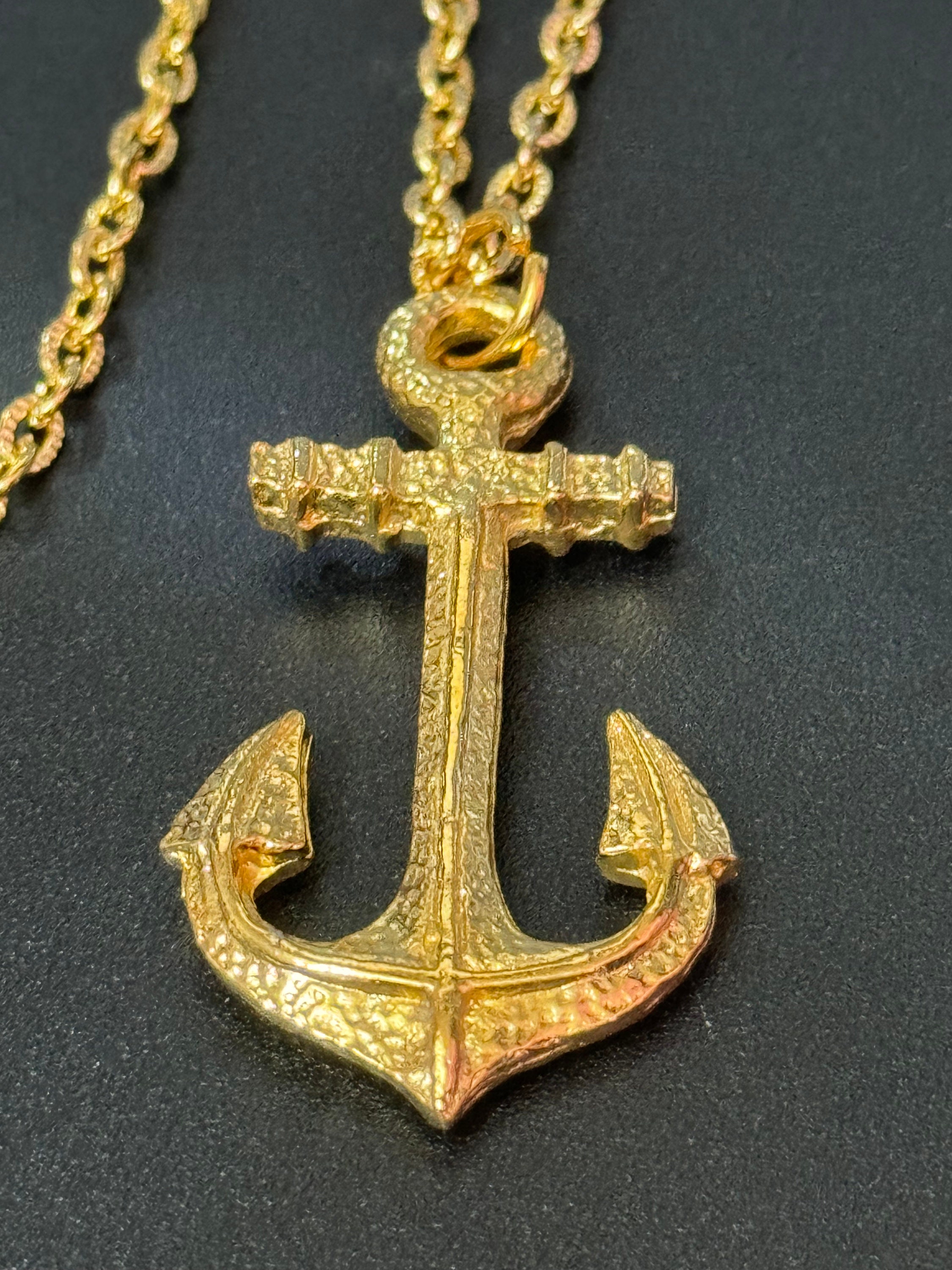 Gold Anchor Pendant Necklace: 55cm Cable Chain Necklace 1980s - Etsy