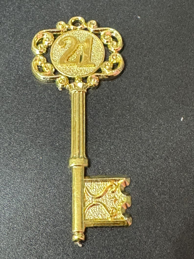 Vintage 21st Birthday Key to the Door Gold Cake Decoration Topper Sign ...