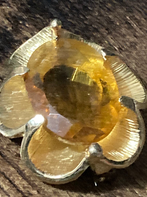 Broche Vintage Or Avec Cabochon Verre Citrine - Bijou Ancien - État Impeccable