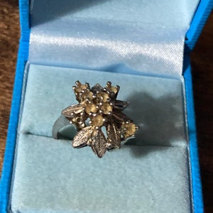925 sterling silver modernist soft yellow clear diamanté dress ring size M 4.4grams