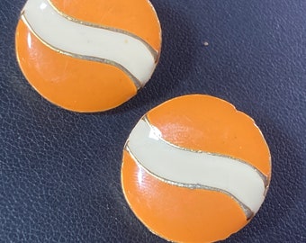 cream orange enamel gold tone stud earrings for pierced ears