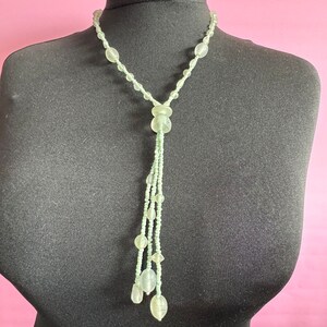 Signed MARC LABAT designer sea green opaque glass beaded tassel necklace 55cm