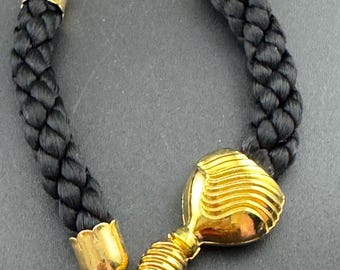 Ted Lapidus Bracelet, 80s Perfume Bottle Cord Black and Gold