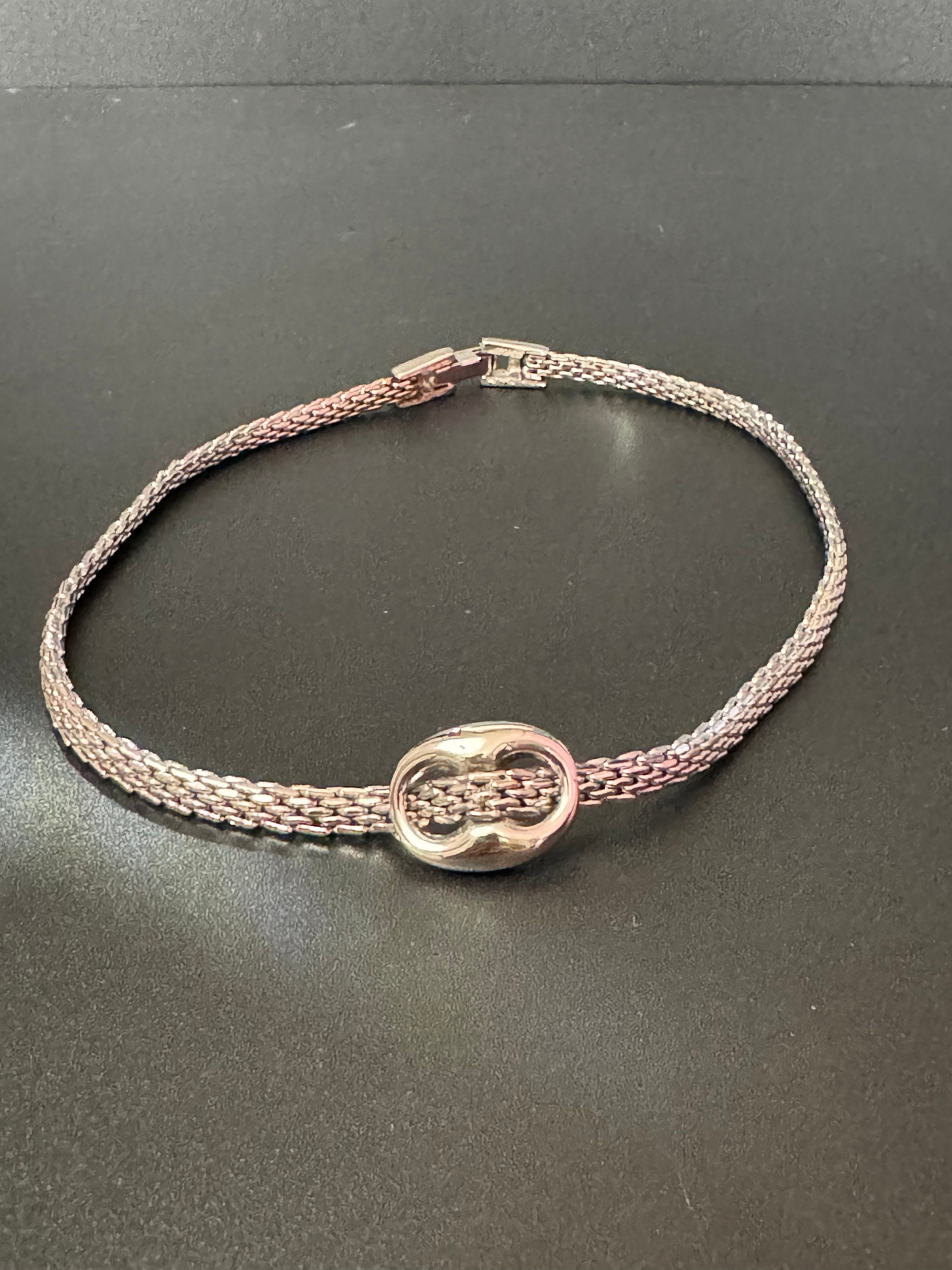 Vintage 1970s Silver Mesh Choker Necklace With Buckle Detail 