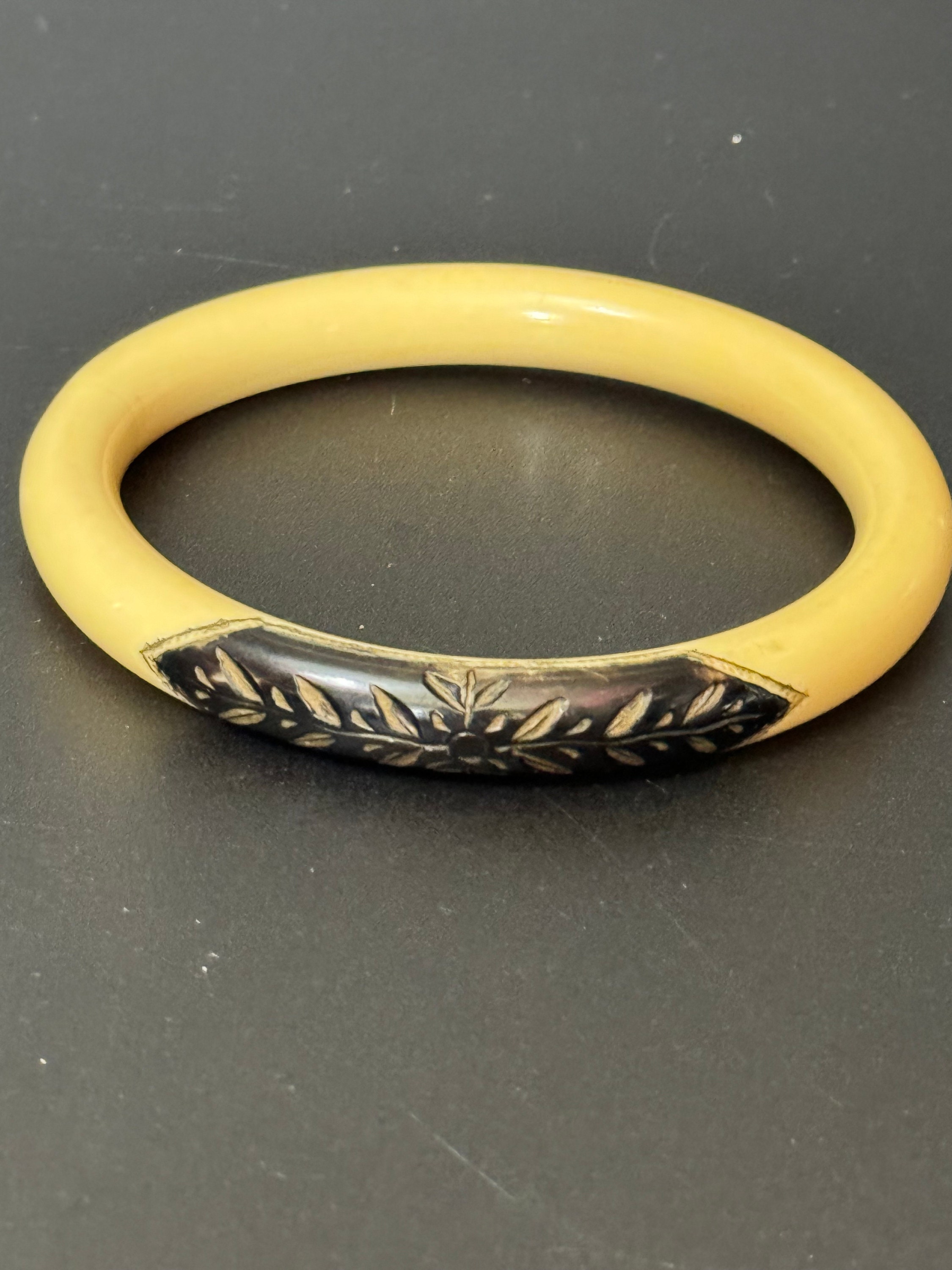 Carved Early Plastic Celluloid Bangle: Bracelet Antique Vintage