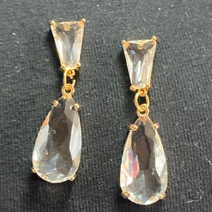 18k Gold plated Clear diamanté crystal glass diamante rhinestone teardrop earrings