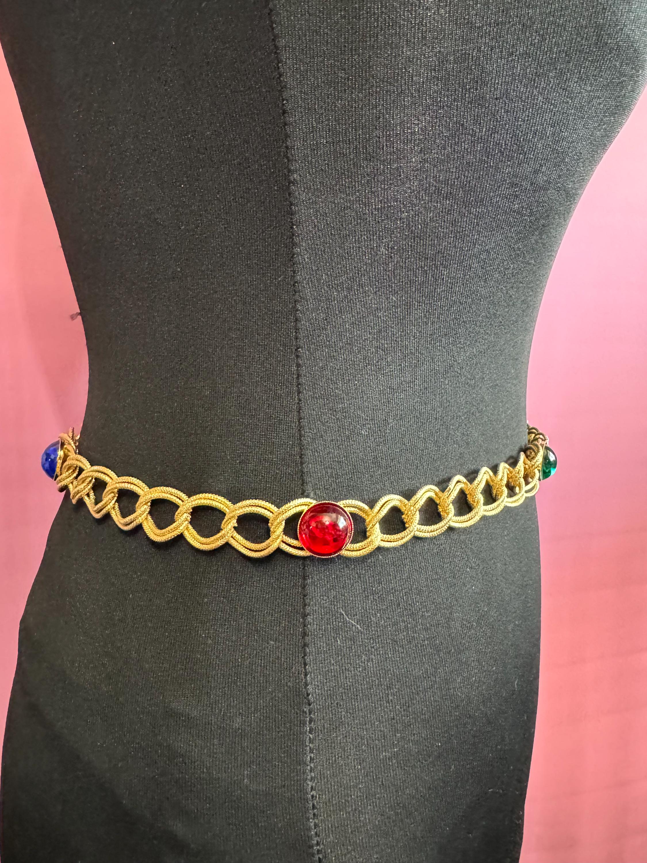 Vintage Gem Chain Belt Red Chain Belt Red Gem Rhinestone Belts Adjustable Metal  main image 2