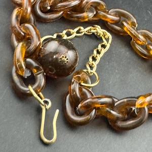 Vintage faux tortoiseshell brown perspex plastic gold tone chain link belt 90 to 100cm