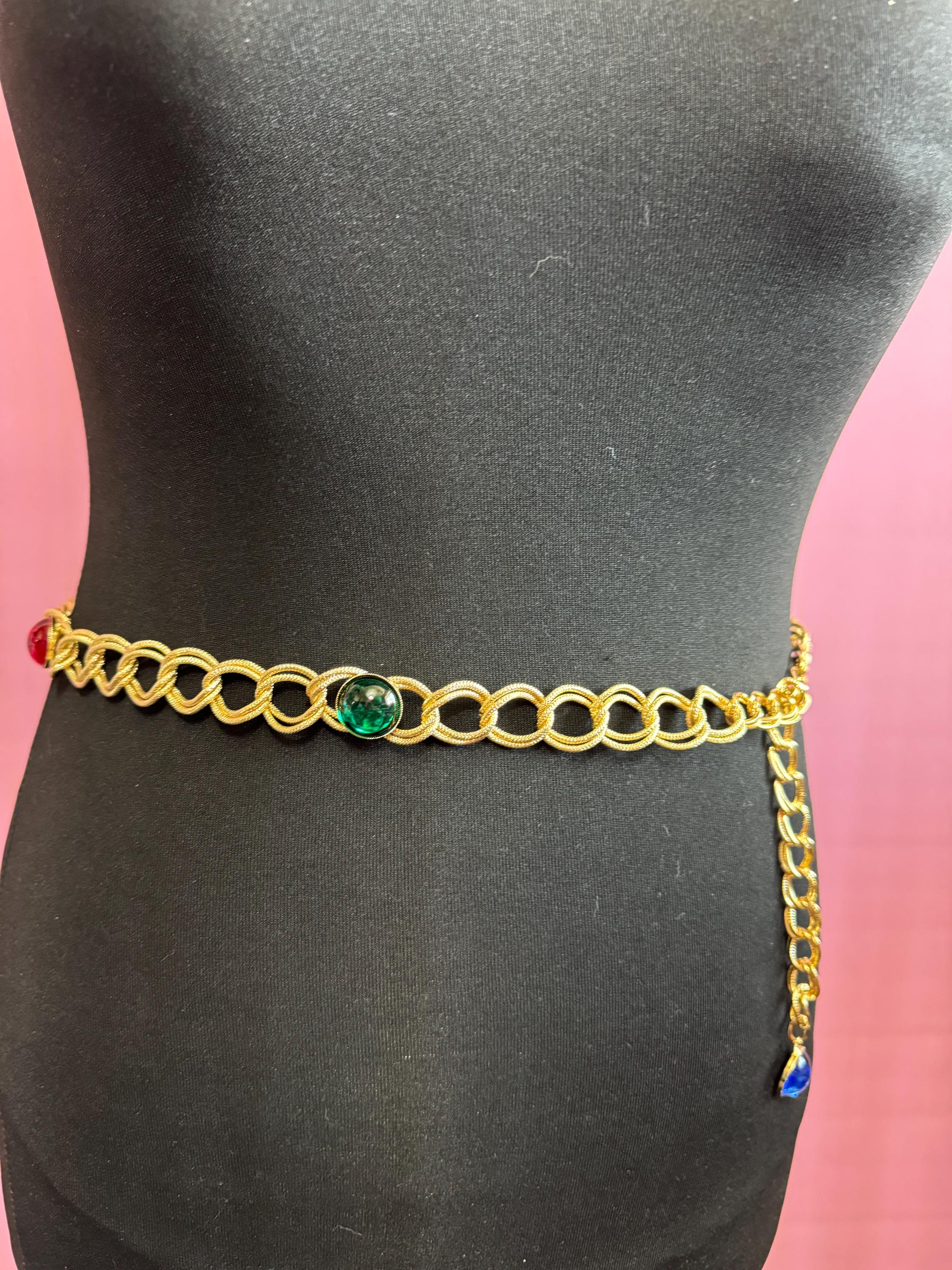 1990s Gold Chain Belt: Red, Green & Blue Austrian Glass  display picture 2