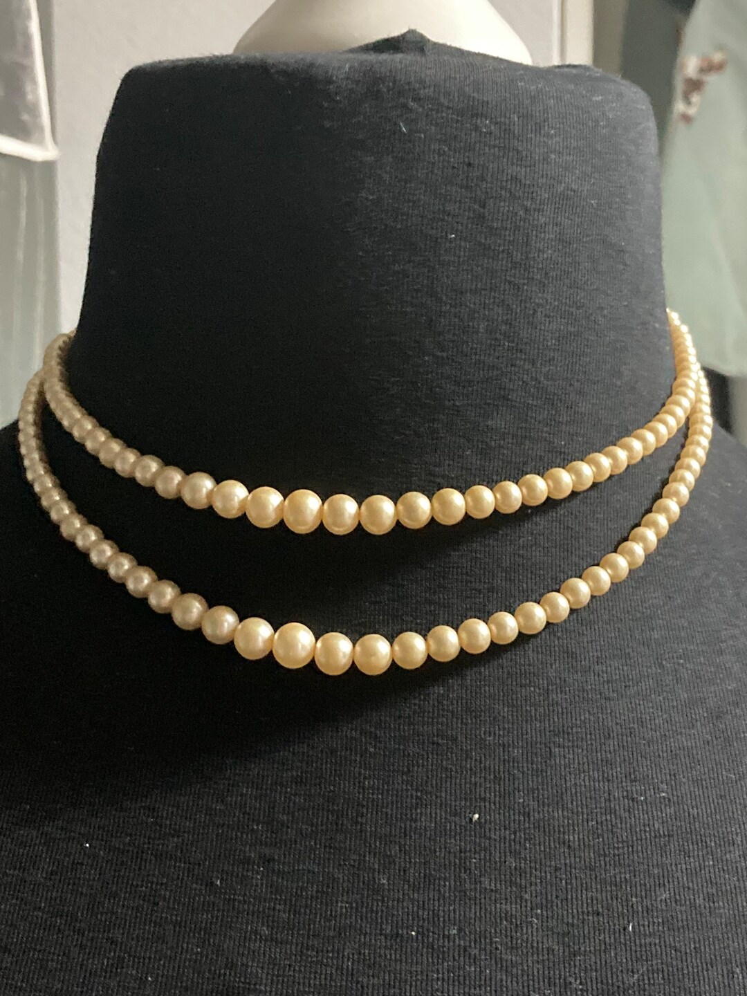 Vintage 2 Row Double Strand Glass Pearl Necklace Etsy