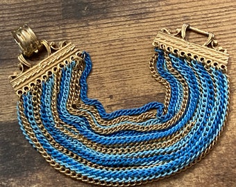 retro gold bright blue  modernist wide chain bracelet