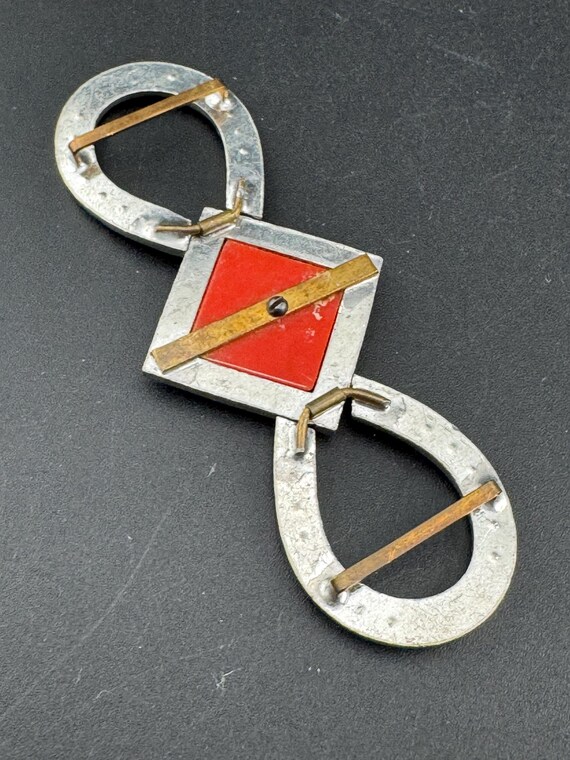 Vintage Art Deco Czech Belt Buckle gold tone & red Antique Art Deco Belt Buckle: Gold Tone Navette Faux  main image 4