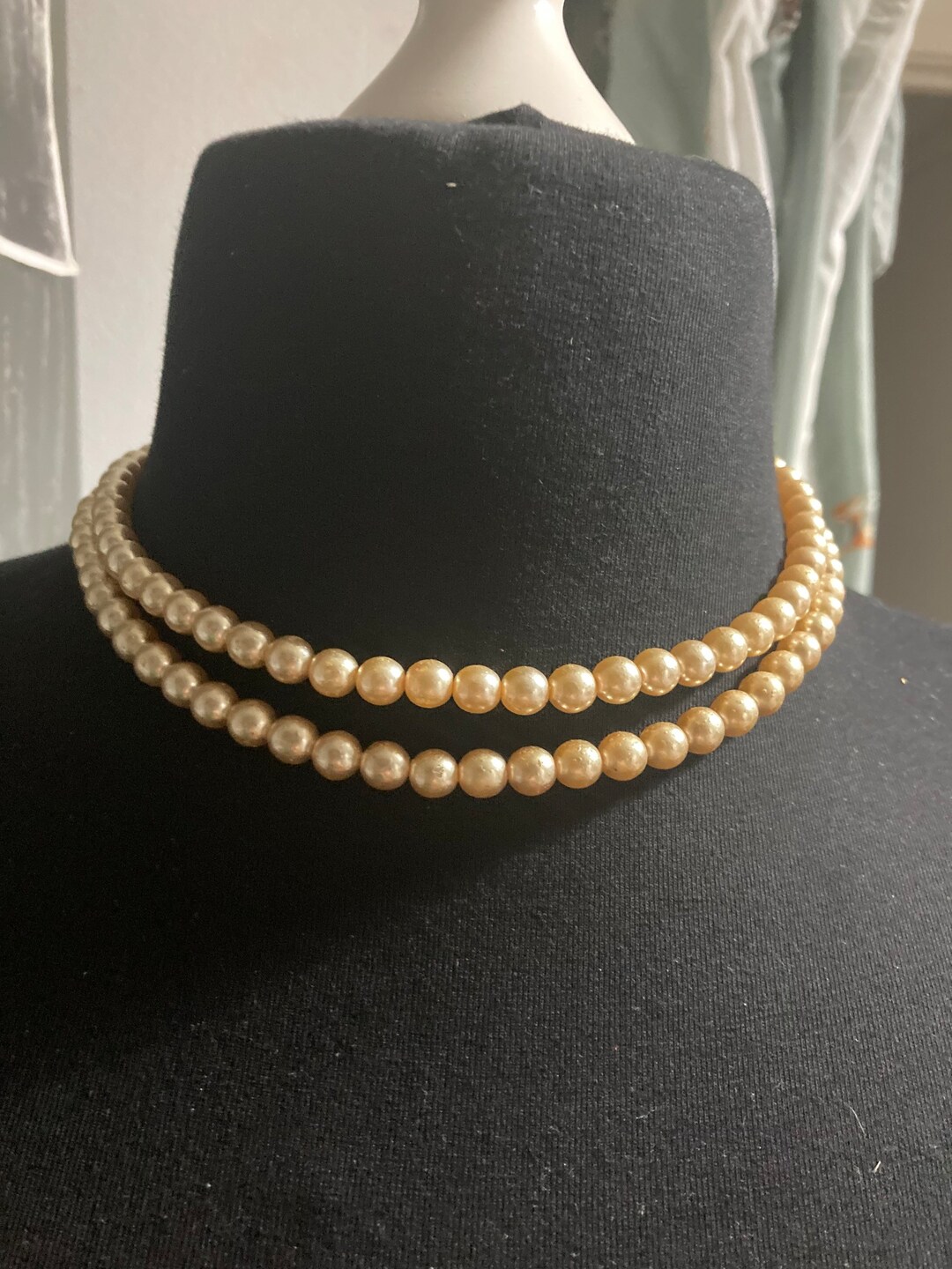 Vintage 2 Row Double Strand Glass Pearl Necklace Etsy
