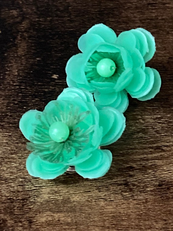 Signed Vintage green floral flower soft rubber pl… - image 1