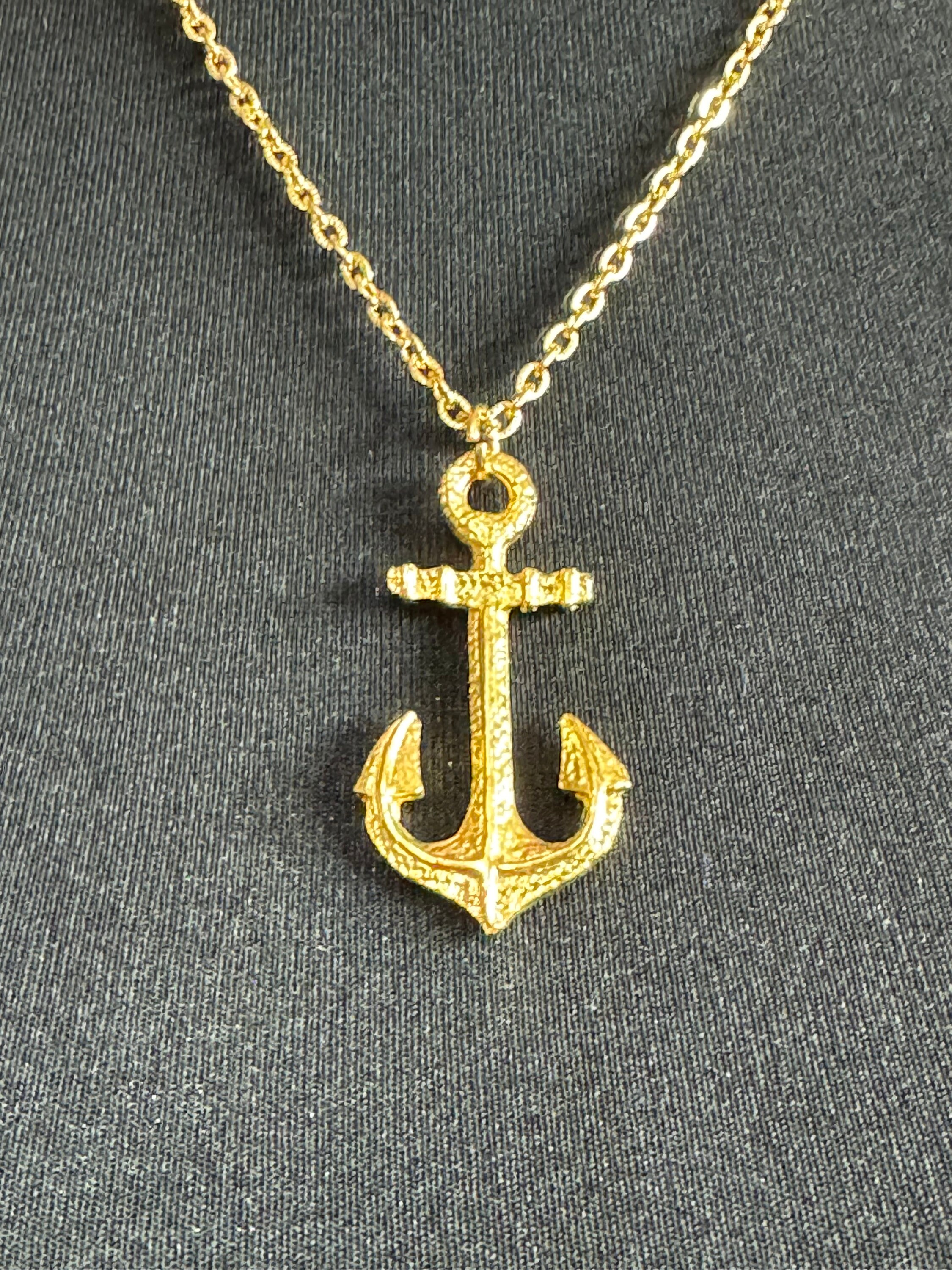 Gold Anchor Pendant Necklace, 55cm Cable Chain Necklace 1980s - Etsy
