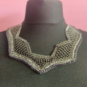 Retro deep purple Swarovski Crystal diamanté and dark grey silver tone chainmail wide choker necklace designer image 7